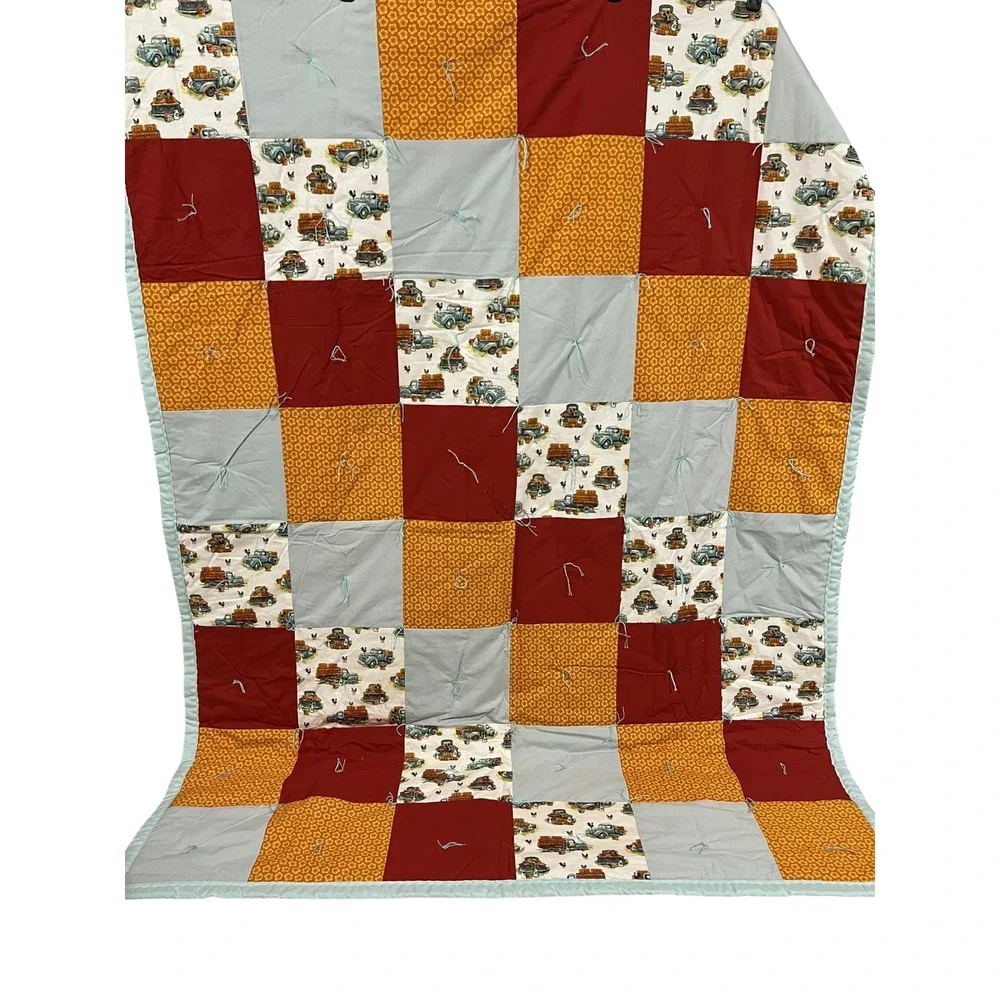 Vintage Truck Quilt Throw 84x62 Handmade Farmhouse Patchwork Rustic Cabin